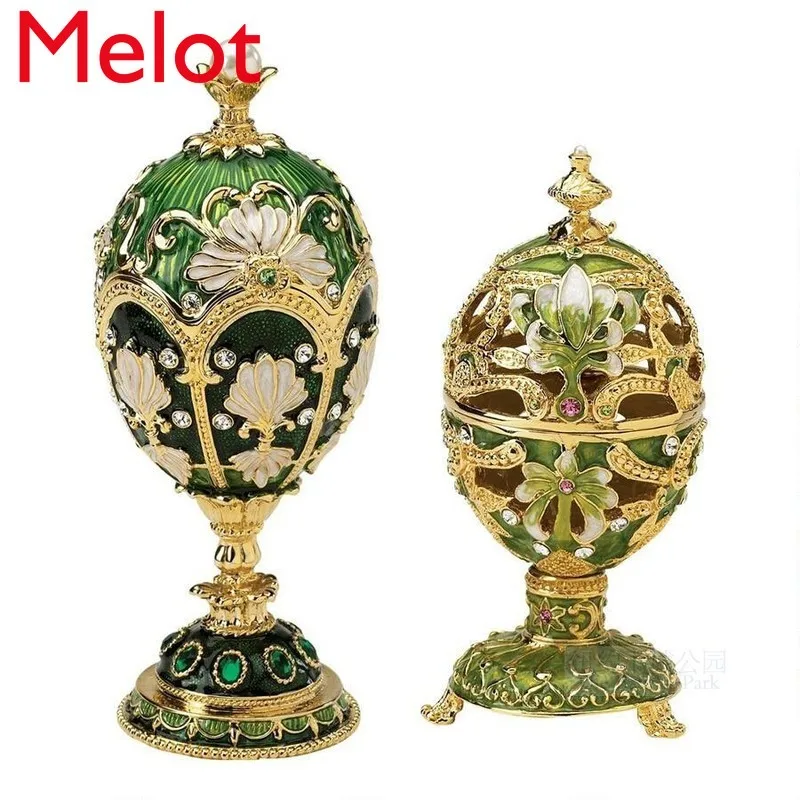High-End Luxury Cold Jade Russian Court Enamel Egg Storage Box Fashion Retro Jewelry Box Home Decoration Accessories