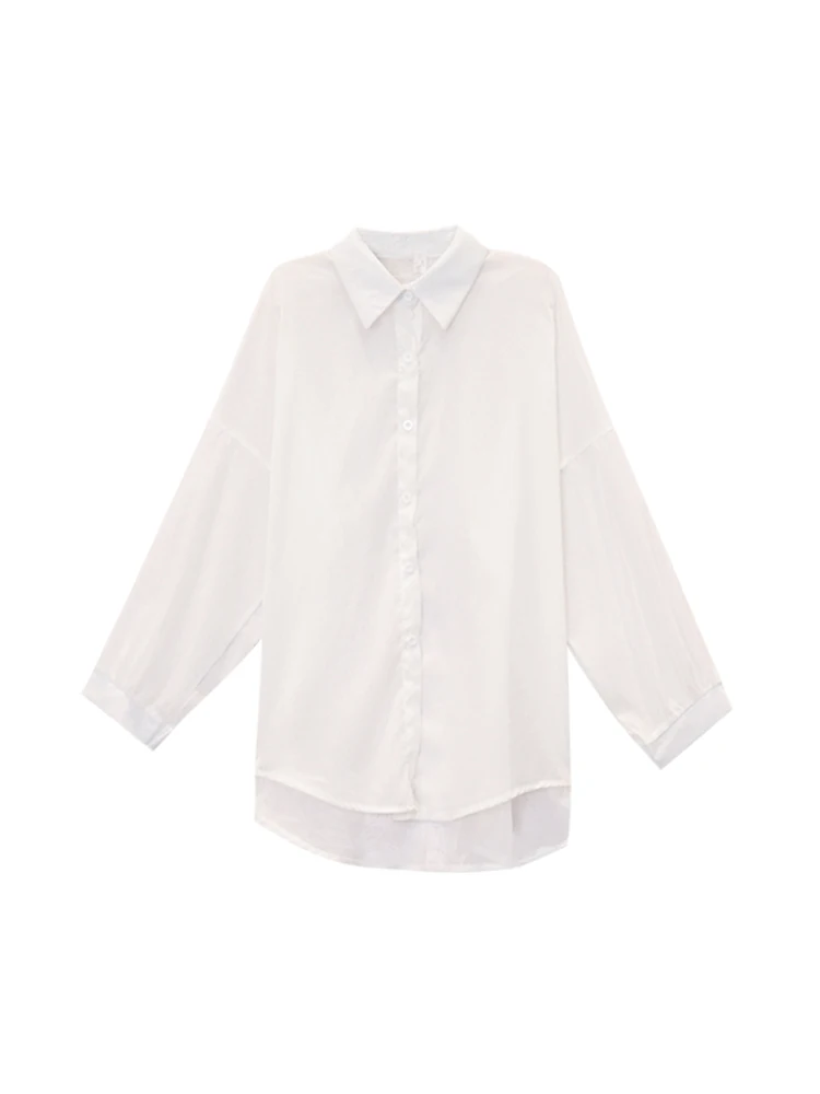 

Women's Blouses and Shirts White pearl prevented bask summer dress advanced sense ultra thin section perspective chiffon dress