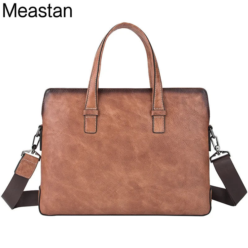 

Meastan Brand Designer Business Men's Briefcase Genuine Leather High Quality Totes Men Laptop Handbags Messenger Bags For Male