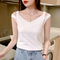 suspender vest for women in summer with 2021 new v neck white t shirt net red sexy off shoulder sleeveless top