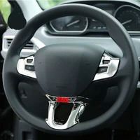abs chrome for peugeot 2008 2014 2015 2016 2017 2018 car accessories steering wheel button frame cover trim car sticker 2pcs