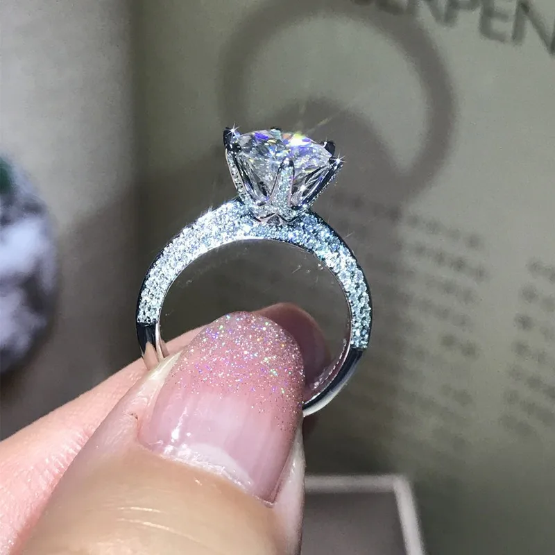 Модные женские Soild кольца из стерлингового серебра 925 1ct Sona 5A Циркон Камень Обручальное кольцо для женщин и мужчин ювелирные изделия