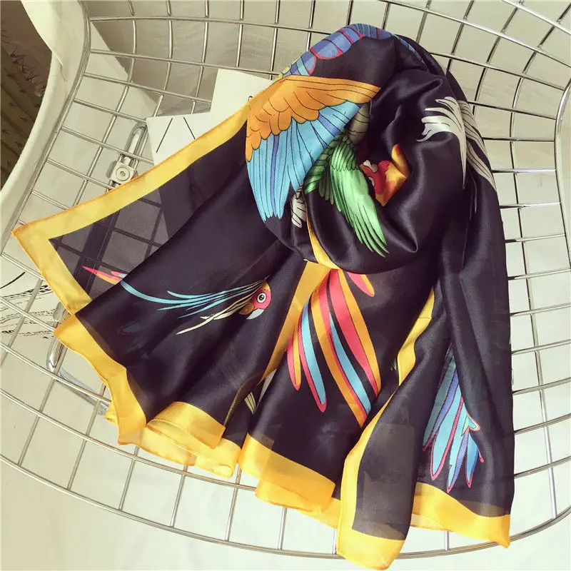 Шарф Шелковый визуальный в виде птицы Модный женский мягкий платок павлин