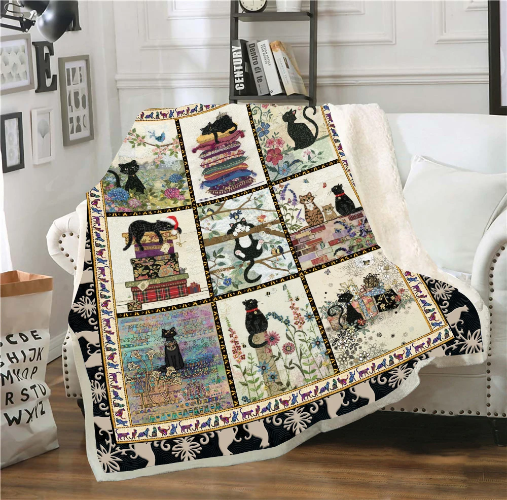 

Flannel Blanket 3D Cats Printed Fashionable Vintage Bedding Bedspread Blankets Kids Adult Creative Pattern Design Room Decor