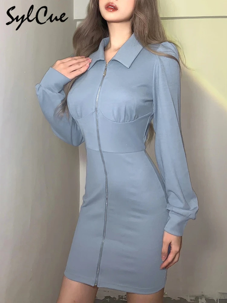 

Sylcue Intellectual Trend Pure Color Casual Zipper Comfortable Tight Elastic Hip Pack Simple and Elegant Women's Dress