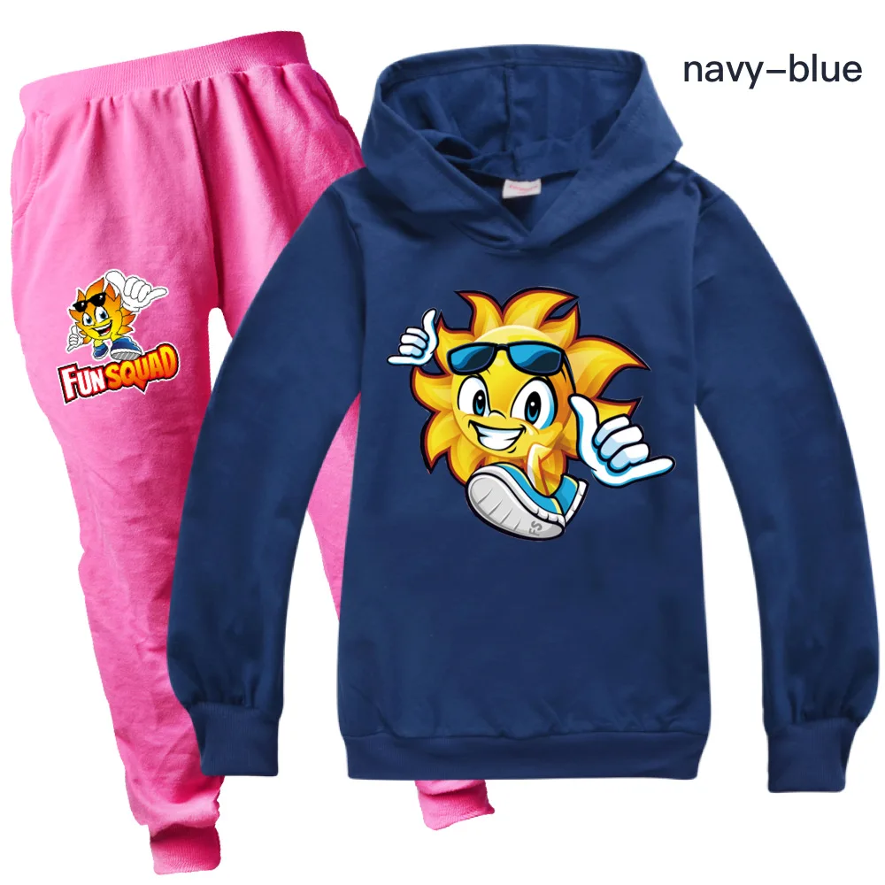Fun Squad Kids Hoodies for Girls Boys Tops Pants 2pcs Set Autumn Clothes Long Sleeve Sportswear Suits Children Pullover Outfits