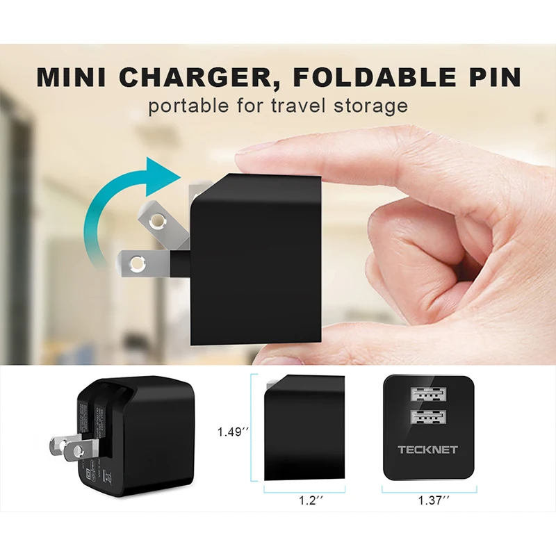 TeckNet 10 5 Вт USB зарядное устройство адаптер для iPhone 6s 7 8 xiaomi huawei вилка США складной 2