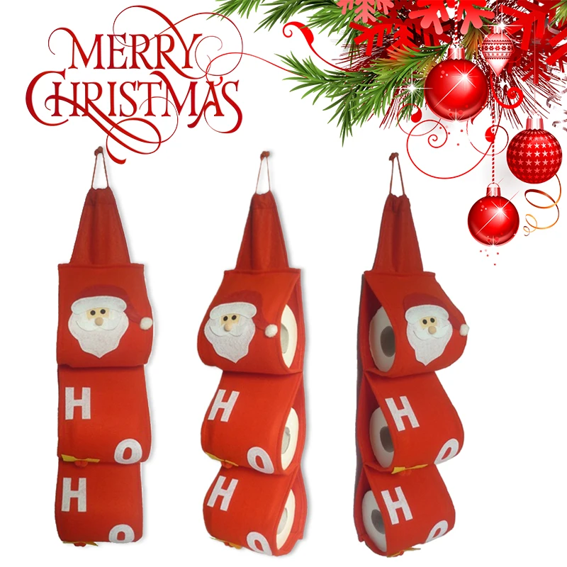 Santa Towel Set Covers Cloth Holder Bathroom Papers Bag Christmas Paper Xmas Decoration Hanging Ornament | Дом и сад
