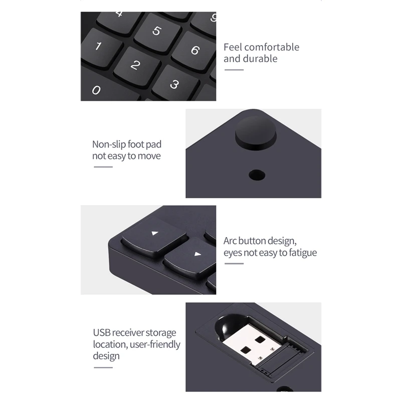 2 4G Беспроводная цифровая клавиатура перезаряжаемая с 35 клавишами для