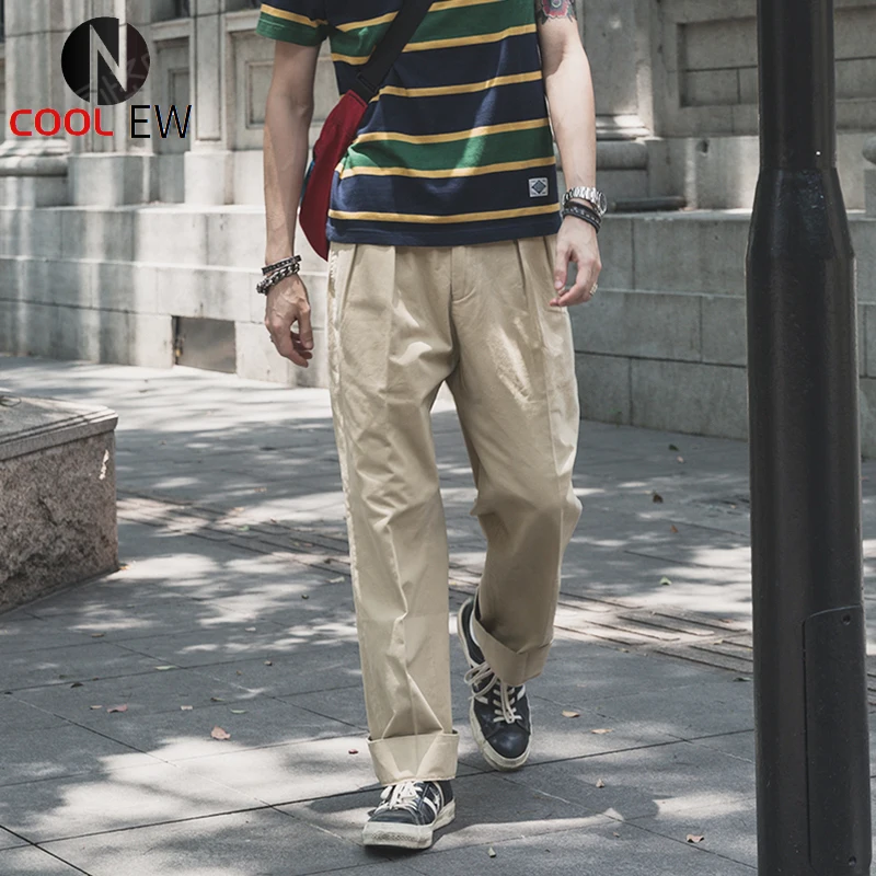 

Non Stock 1930s IVY Style Two-pleated Chino Trousers Khaki Loose Straight Pant Men's Casual Cargo Pants