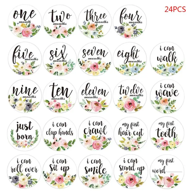 

2021 New 24Pcs Baby Month Stickers Self-Adhesive Milestone Newborn Pregnant Women Monthly Photograph Prop