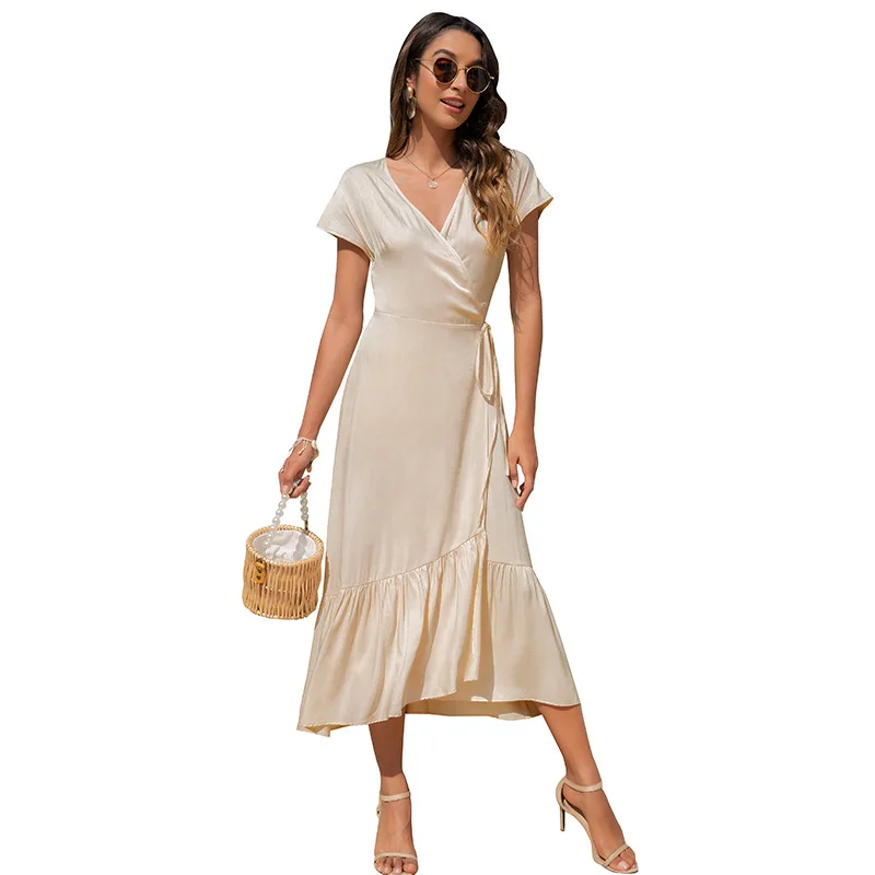 

Spring/Summer 2021 New Style V-Neck Women's Sexy Fashion Long Hot Style V-Neck Tie Irregular Simple Slim Dress Women Skirt