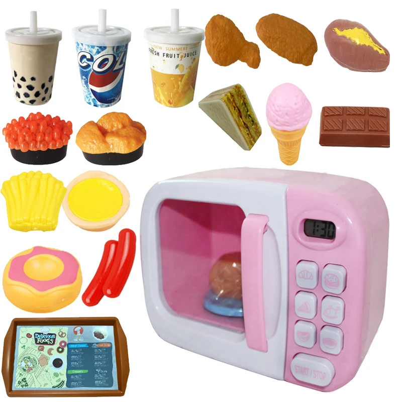 

18 Pcs Mini Boy Girl Dining Kitchen Toy Play House Microwave Pink Oven Blowing Tableware Food Birthday Gifts for Children's Toys