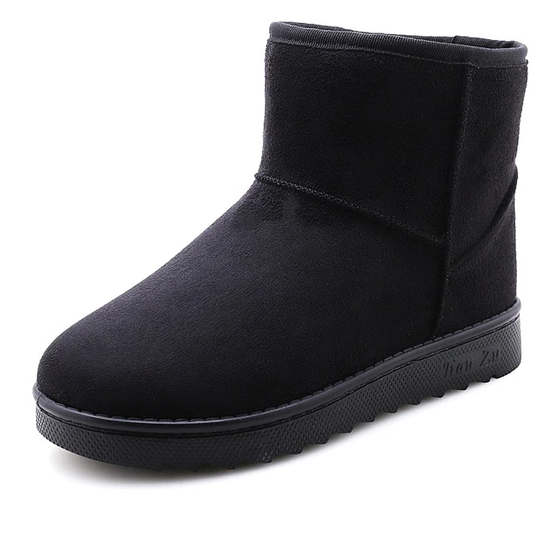 Black RHINE/Новые модные зимние мужские замшевые короткие плюшевые зимние ботинки мужские теплые Нескользящие повседневные ботинки на плоской подошве без шнуровки с мехом внутри - Цвет: Black
