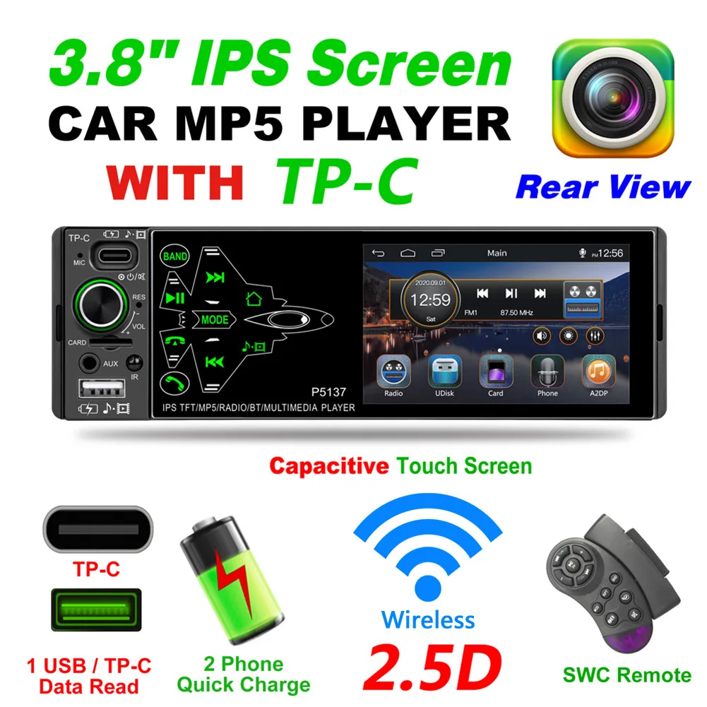

3.8 inch IPS 2.5D Capacitive Touch Screen Car FM Radio 2USB Bluetooth-compatible Auto Multimedia Audio Video MP5 Player
