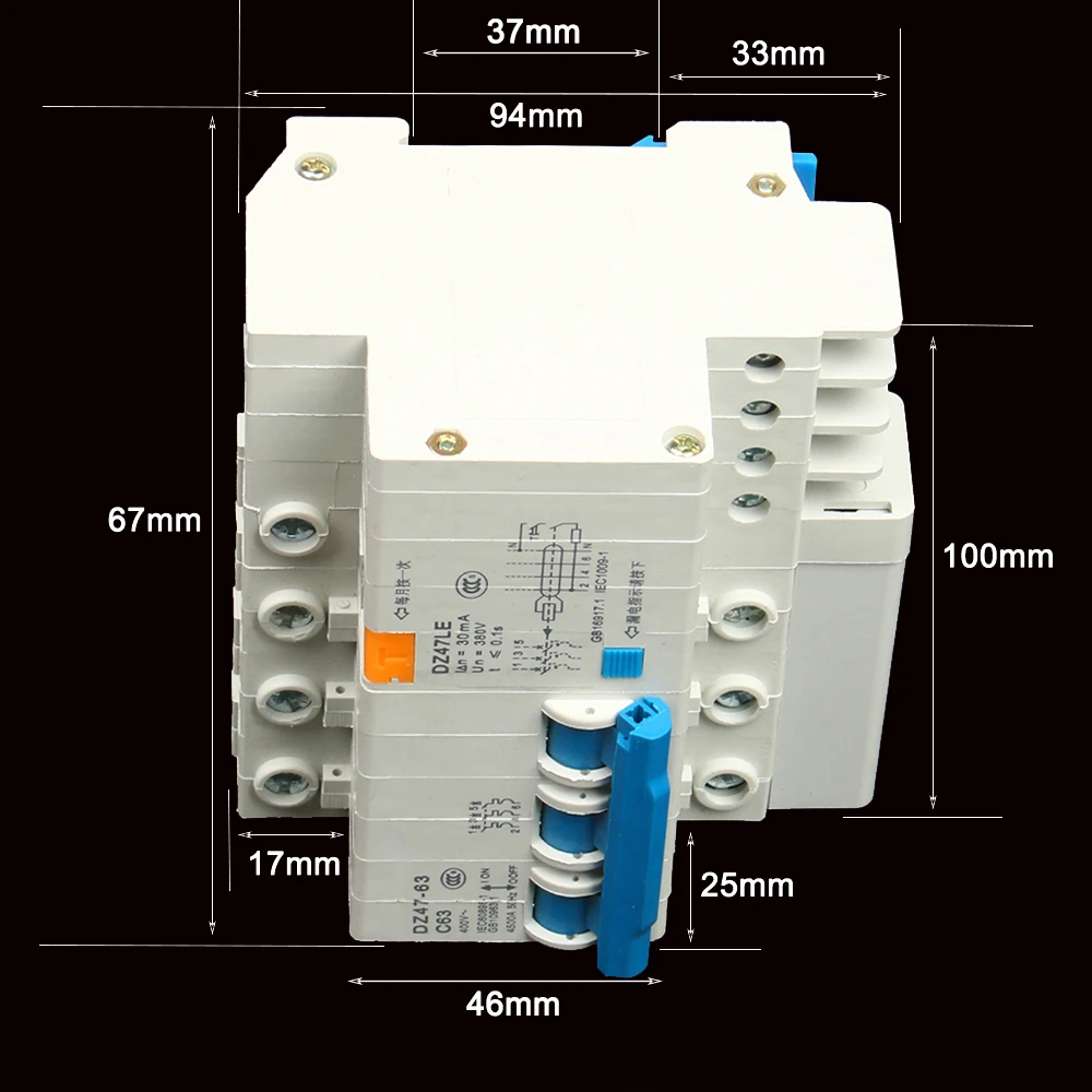 1P+ N 2P 3P+ N 4P DZ47LE-63 10A-63A мини бытовой Автоматический Выключатель Электрический утечки защиты тока устройства