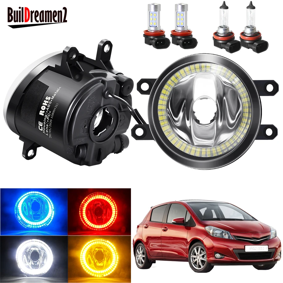 Buy Angel Eye Fog Light Assembly For Toyota Yaris 2006-2014 Car H11 Front Bumper With Halo Ring Daytime Running Lamp 12V on