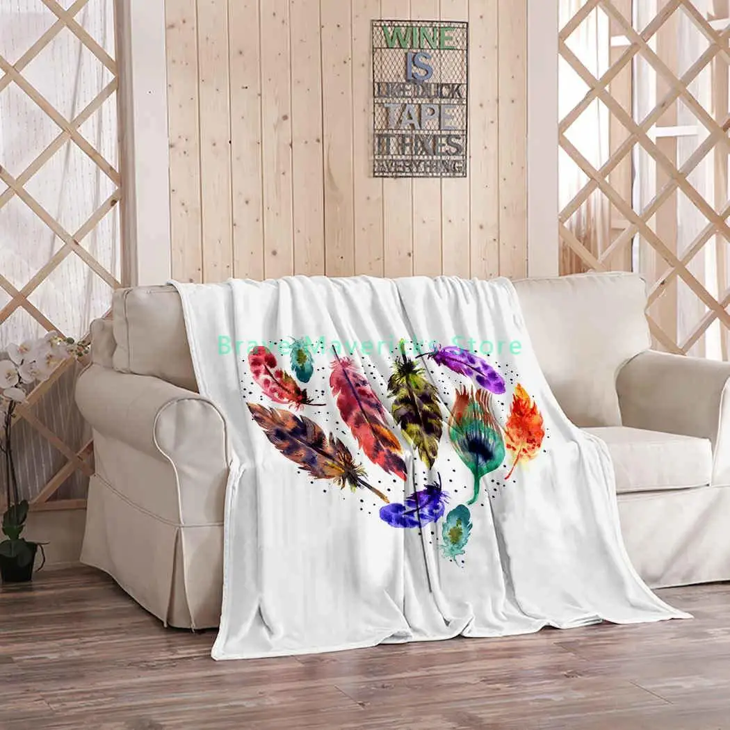 

Kuidf Boho Throw Blanket Watercolor Feathers Flannel Bedding Blankets Luxury Oversized for Couch Bed or Sofa 150x220cm