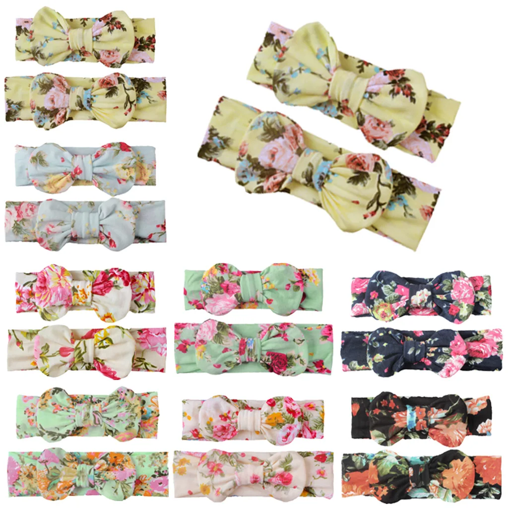 

Повязка на голову для мамы и ребенка, эластичная Детская повязка на голову с цветочным принтом, повязка на голову с кроличьими ушками, мягки...