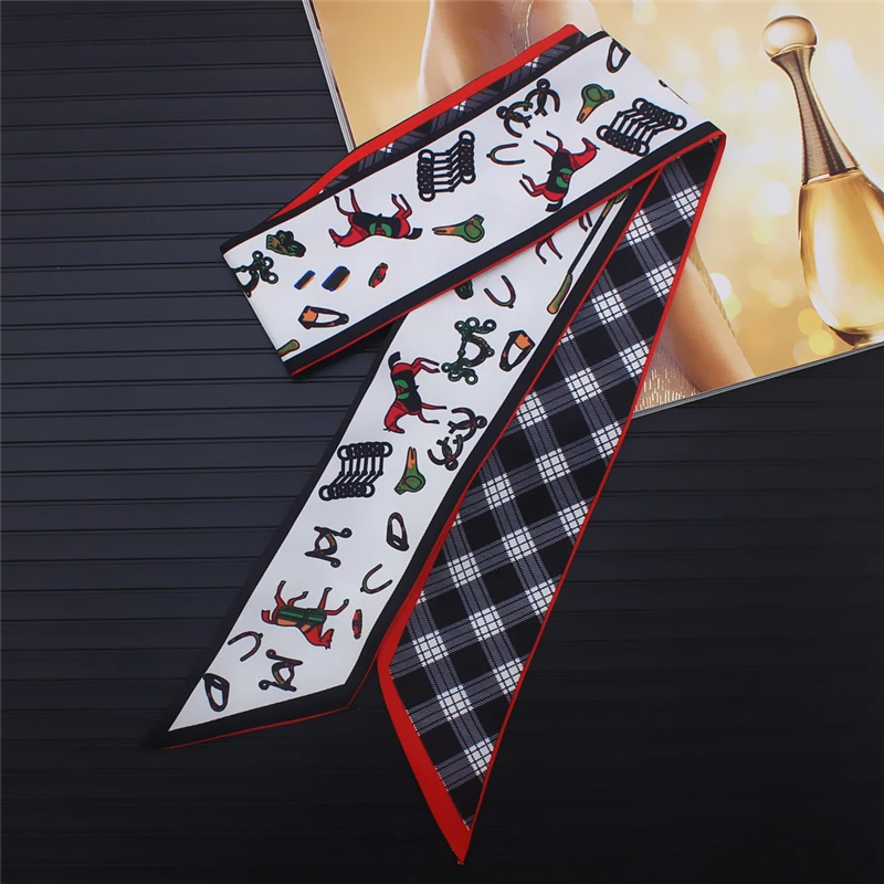 Женский шелковый шарф с принтом животных длинный узкий ретро-шарф для женщин