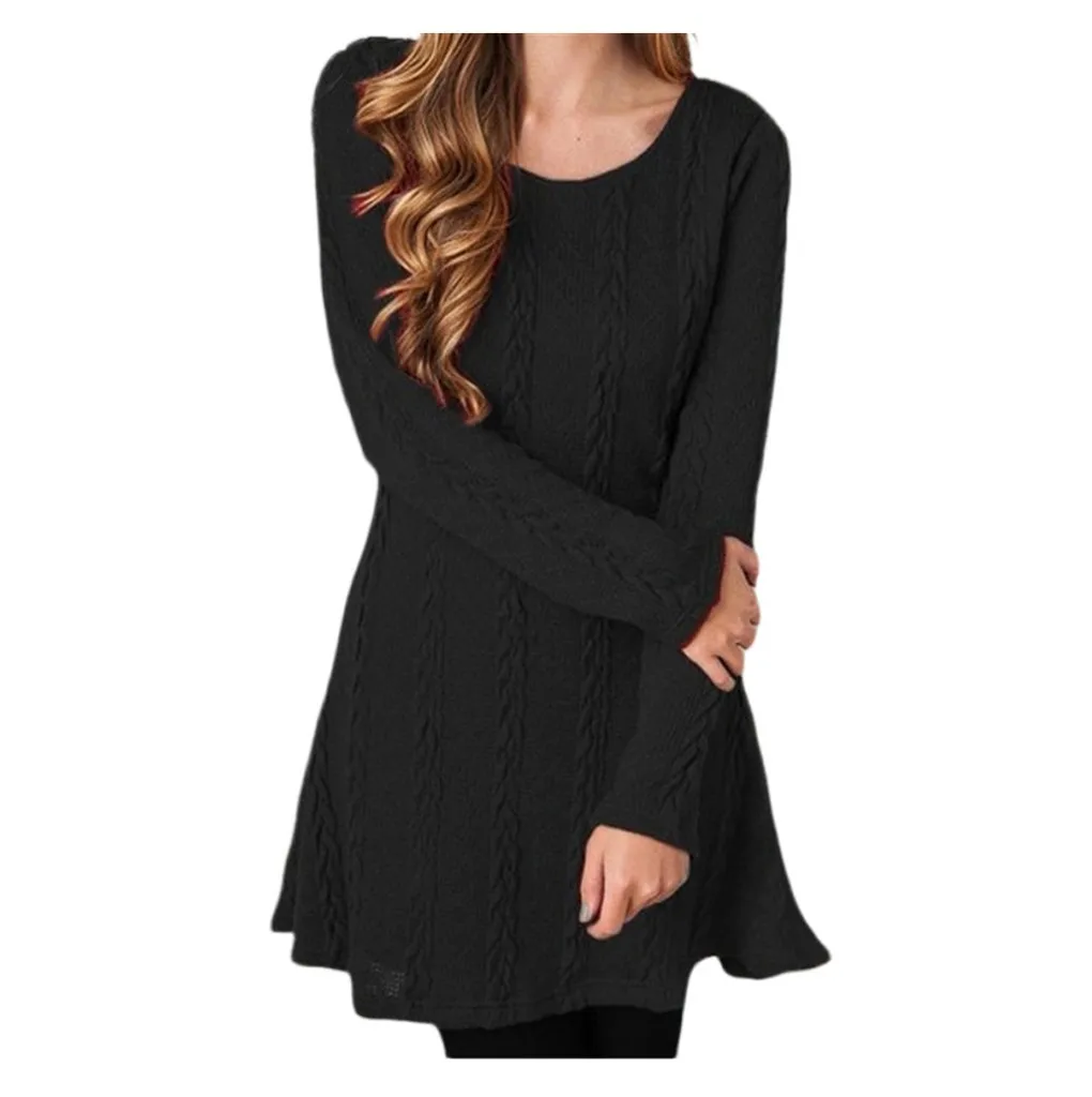 Женское платье-свитер с круглым вырезом и длинным рукавом новинка 2019