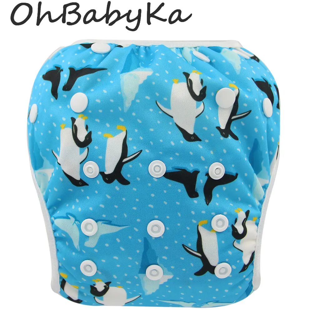 OhbabyKa детские подгузники для плавания унисекс с принтом для купания Подгузники Детские Многоразовые Детские купальники регулируемые водонепроницаемые подгузники для новорожденных