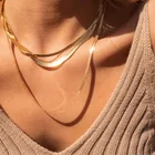 Очаровательное ожерелье-чокер Женская цепочка в виде змеи из нержавеющей стали золотистого и серебристого цвета, плоские Чокеры в елочку для девочек 4 мм
