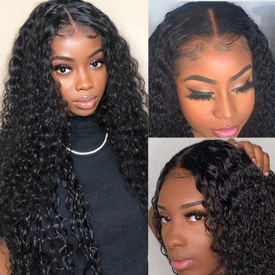 Парики на сетке с глубокой волной 4 × парики из человеческих волос для черных