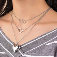 silver multi layer cutout love heart pendant necklace for women romance birthday gift exquisite choker neck accessory wholesale