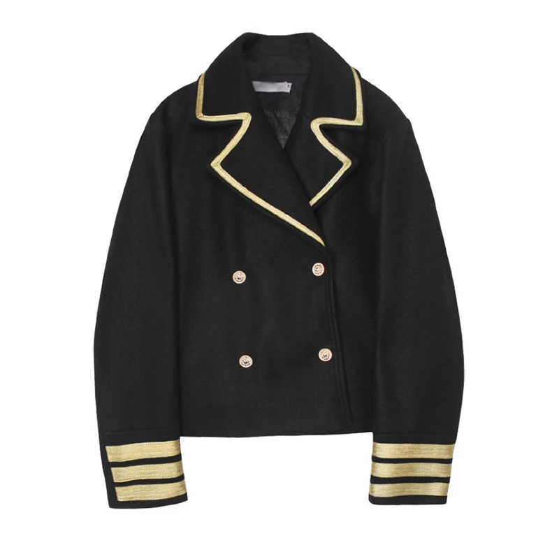 

CHICEVER Tweed Jackets For Women Lapel Long Sleeve Patchwork Striped Hit Color Loose Plus Size Vintage Black Coats Female 2020