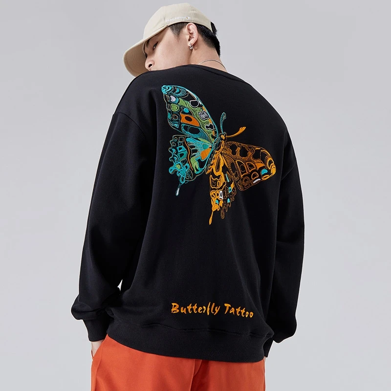 

Hip Hop Embroidery Butterfly Sweatshirts Streetwear Women Men Harajuku Fashion Casual Plus Velvet Pullover Hoodies Hipster Tops