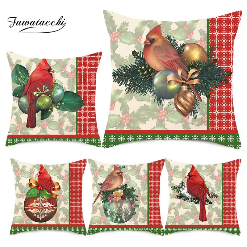 Fuwatacchi Счастливого Рождества подушка крышка птица наволочка из полиэстера обивки