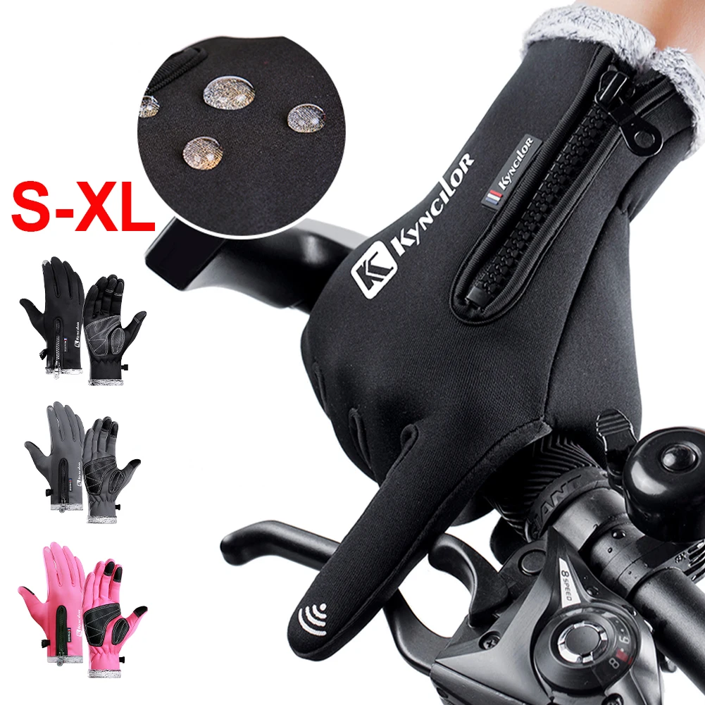 

Winter Touch Screen Gloves Anti-Slip Windproof Cycling Gloves with Fleece Lining Adjustable Zipper for Running Cycling New Hot