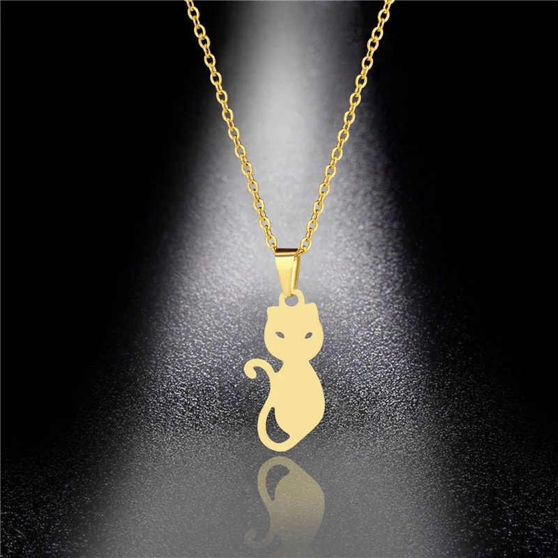 

2021 New For Women Cute Cat Animal Necklace Jewelry Stainless Steel Clavicle Kitten Necklaces Clothing Accessories