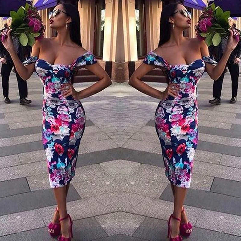 

Women Fall One Piece Floral Print Elegant Business Party Formal Office Dress Bodycon Pencil Work Midi Dress Short Sleeve Dress