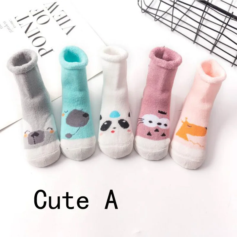 Cute A Новинка года; теплые детские носки для малышей; хлопковые носки с героями мультфильмов на осень и зиму для малышей - Цвет: Cute A