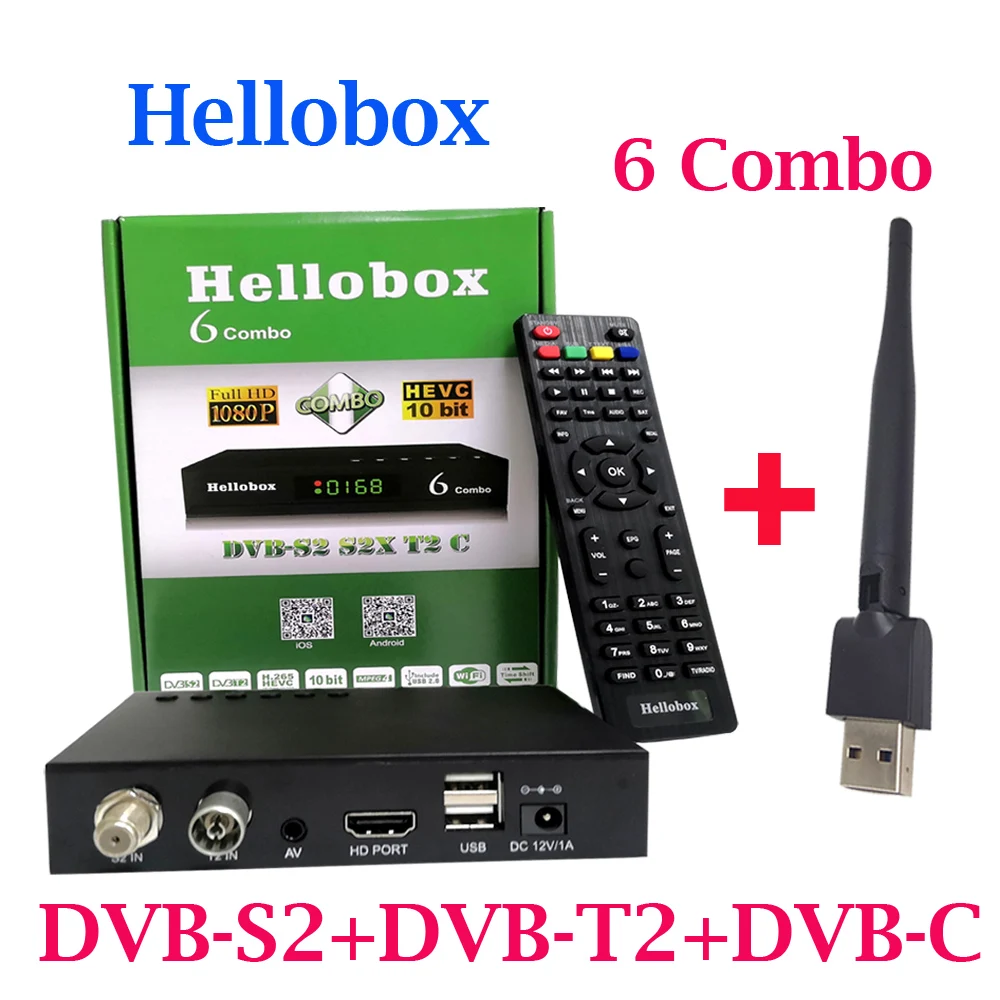 

3pcs/lot Hellobox 6 Combo Satellite Receiver H.265 DVB S2X DVB-T2 DVB-C support Cline Newcamd Scam+ Auto Biss Auto Powervu Set