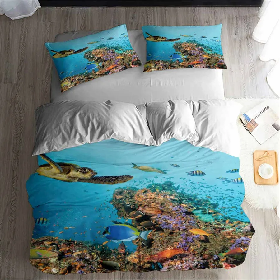 

HELENGILI 3D Bedding set Sea turtle Print Duvet cover set lifelike bedclothes with pillowcase bed set home Textiles #2-02