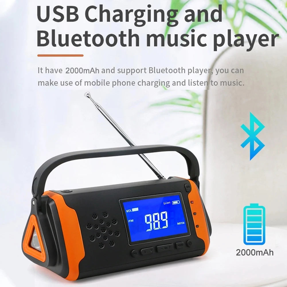 

Dynamo Hand Crank Electric Solar Powered Outdoor Flashlight Portable USB Charger SOS Alarm Power Bank Household Emergency Radio