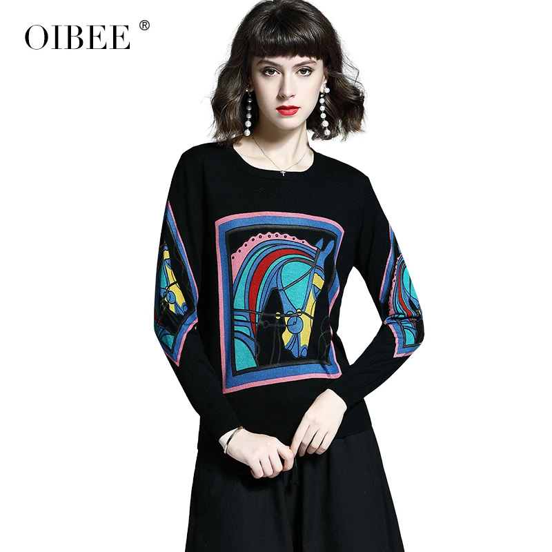 OIBEE2019 осенне-зимний женский свитер с круглым вырезом свободный большой размер с принтом головы с длинным рукавом женская нижняя рубашка thic