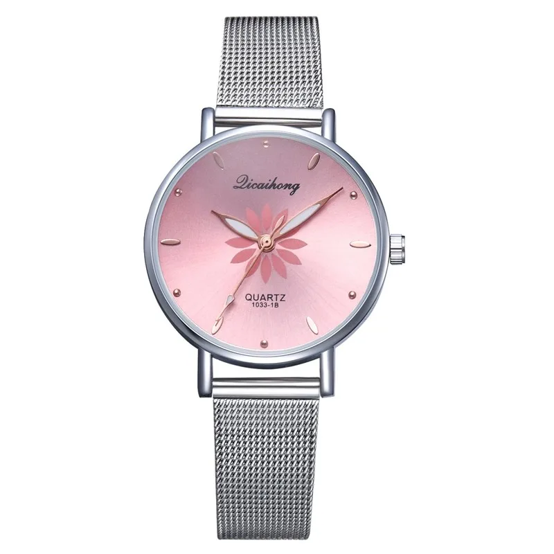 

Watches For Women Luxury Silver Popular Pink Dial Flowers Metal Ladies Bracelet Quartz Clock Ladies Wrist Watch New Clock