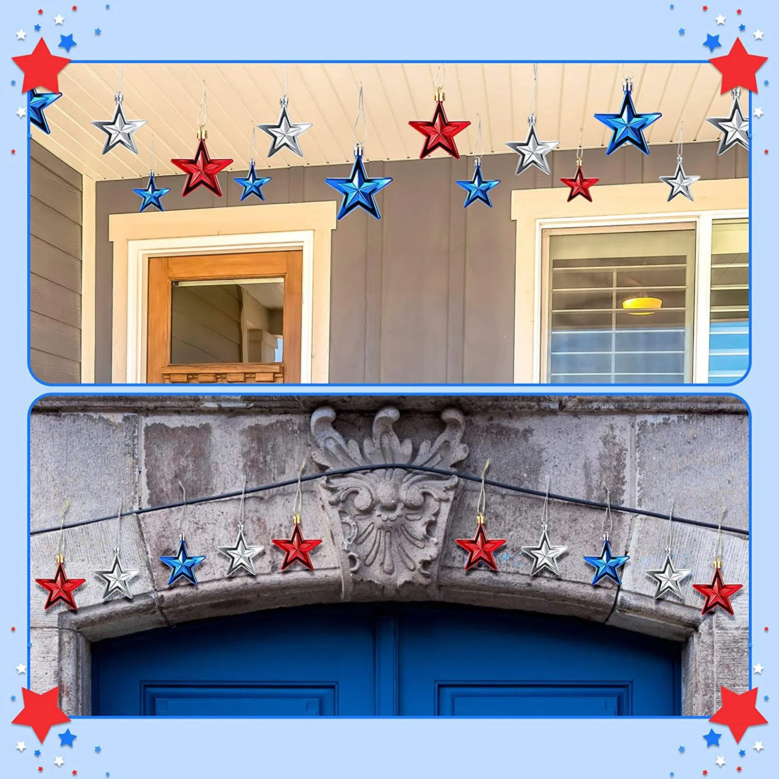 

24Wall Decor Hanging Independence Day Star Ornament Patriotic Day Tree Ornaments Red Silver and Blue Kawaii Room Home Decor boho