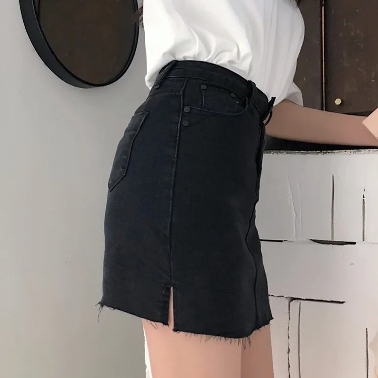 Весенне летняя синяя черная Повседневная джинсовая мини юбка с карманами