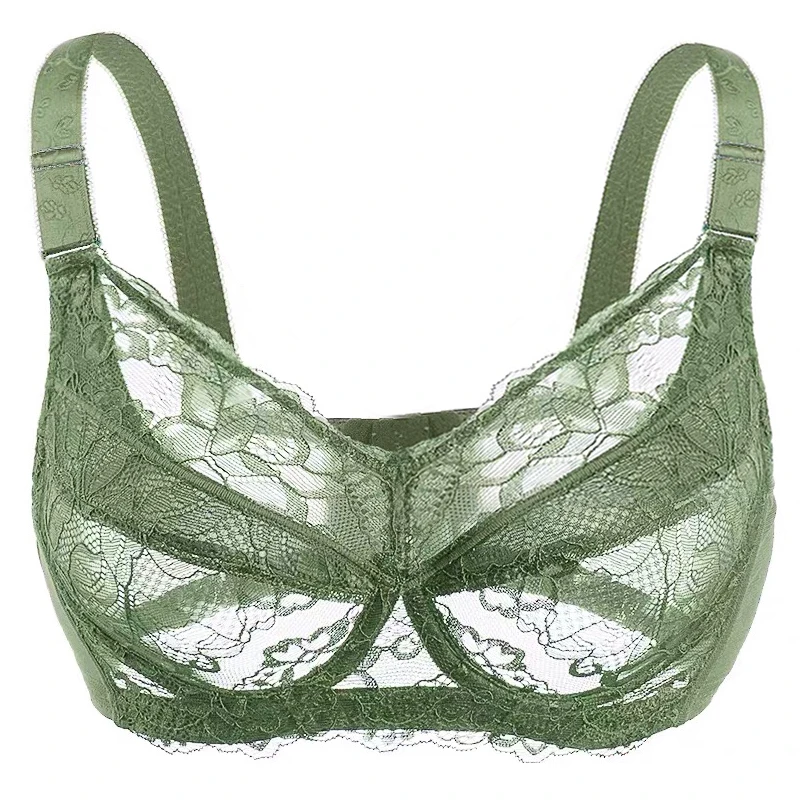 

Women's Sheer Lace Underwire bra Unlined Minimizer Bra 50 52 B C D E F G H