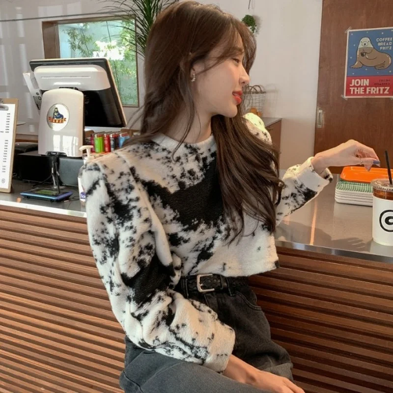 

NEW Elegant Vintage Chic Irregular Ink Rendering Hoodie Fall Casual Loose Hoodies Women Fashion Ins Puff Long Sleeve Sweatshirts