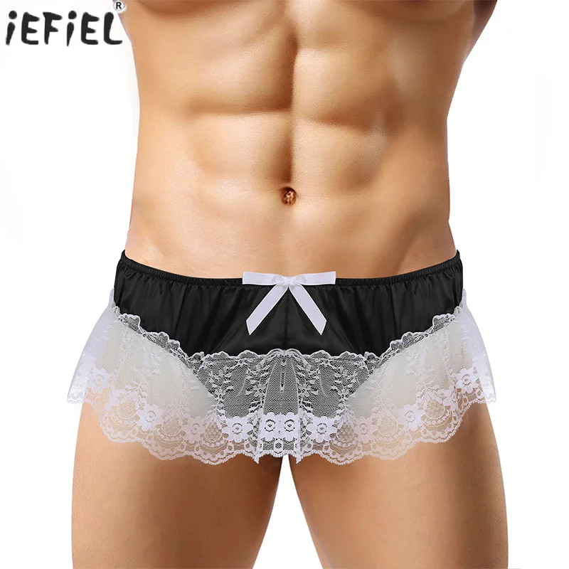 Мужские стринги с рюшами и цветочным кружевом сексуальное нижнее белье из
