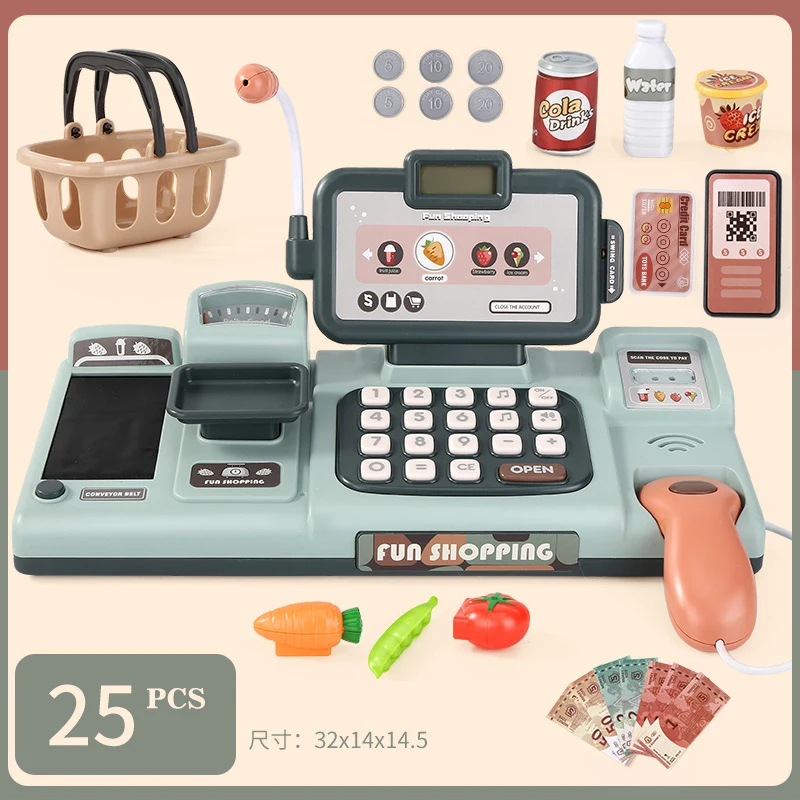 Kids Shopping Cash Register Toys Mini Supermarket Set Simulation Food Calculation Checkout Counter Pretend Play Toy For Children