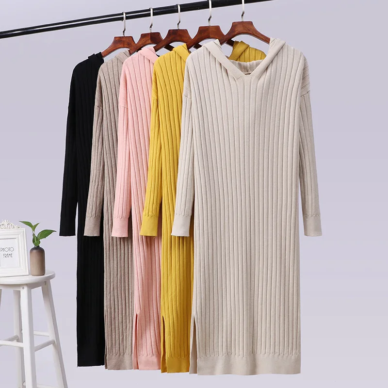 GIGOGOU женское осенне зимнее платье длинное прямое Макси Платье вязанные ребристые