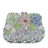 boutique de fgg multicolored bluegreen mixed women flower clutch evening bags wedding bridal crystal minaudiere handbag purse