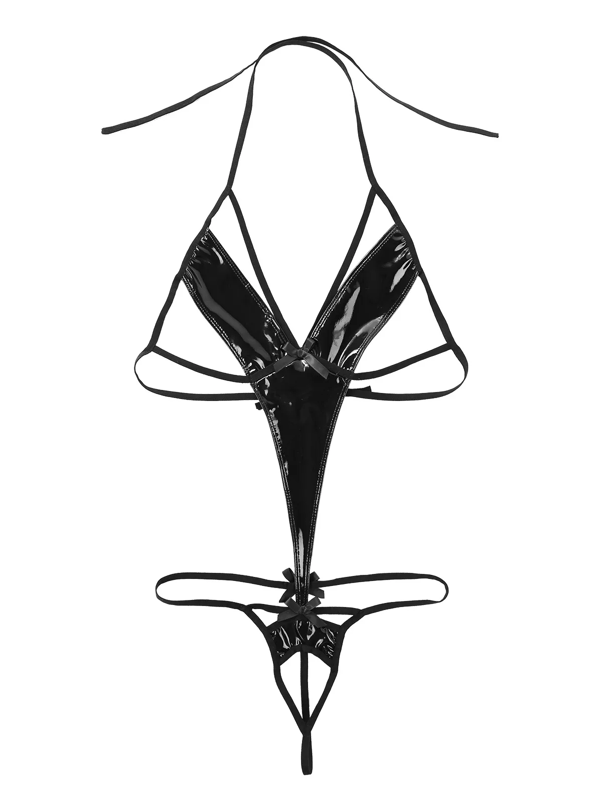 Нижнее белье женское из лакированной кожи эластичный боди на бретелях-спагетти с